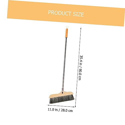 Wood Bristle Broom Heavy Duty Household Sweeper Long Handle Soft Bristle for Tile Surface Cleaning - color: Black
