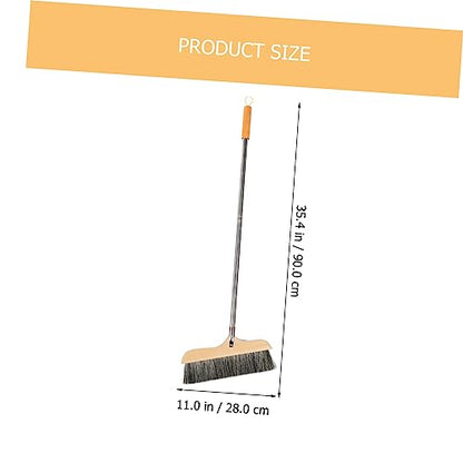 Wood Bristle Broom Heavy Duty Household Sweeper Long Handle Soft Bristle for Tile Surface Cleaning - color: Black