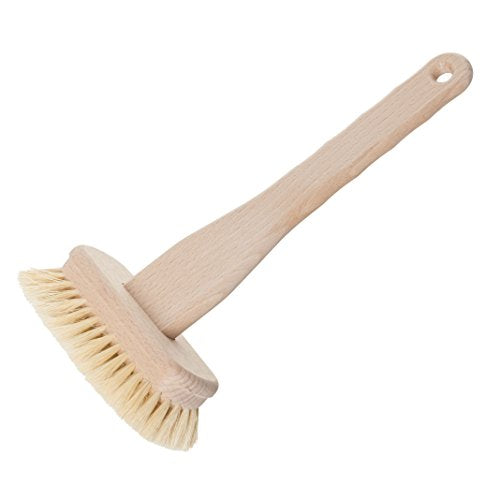 Redecker Tampico Fiber Bathtub Brush with Untreated Beechwood Handle, 100% Made in Germany, 10-5/8 inches, Angled Design, Natural Bristles are Heat-Resistant and Retain Shape, Hanging Loop for Storage - size: 10-5/8-Inches