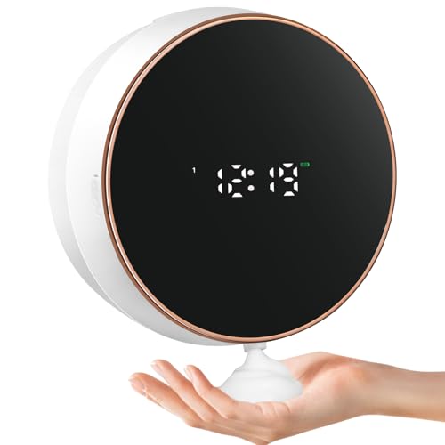 Automatic Soap Dispenser Foam Bathroom: Wall Mount Rechargeable Touchless Adjustable Auto Smart Electric Plastic White Foaming Soap Dispenser with Clock - Kitchen - Hand Dish Lotion Couple Kids - color: Foam White