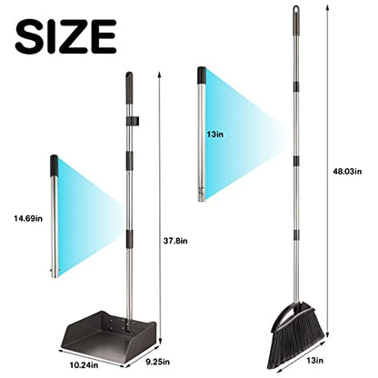 Yangbaga Long Handled Dust Pan and Broom Set for Home,Heavy Duty Metal Dustpans and Brooms,Upright Stand Up Design,54"Outdoor Broom and 38" Dustpan Combo for,Lobby Floor, Yard,Home Kitchen Office Use - size: Broom and Dustpan Set