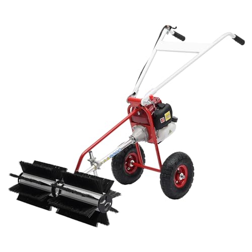 Handheld Gas Broom Sweeper 31CC 2.3HP 4 Stroke Handheld Power Sweeper Outdoor Snow Sweeping Broom for Driveway Turf Grass Snow Lawn Sweeper