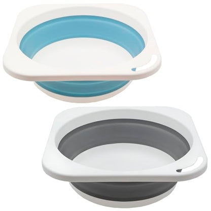 Collapsible Dish Tub Portable Sink, Wash Dish Basin 5L (1.4 Gallon) Set of 2, Kitchen Dishpan, Space Saving for Dorm Camping Fishing Travel and Bathroom - color: Grey + Blue 2 Pcs