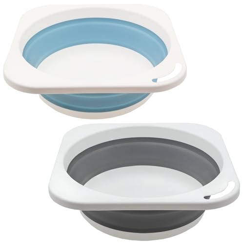 Collapsible Dish Tub Portable Sink, Wash Dish Basin 5L (1.4 Gallon) Set of 2, Kitchen Dishpan, Space Saving for Dorm Camping Fishing Travel and Bathroom - color: Grey + Blue 2 Pcs