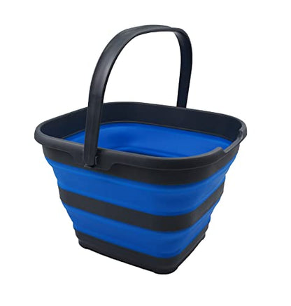 SAMMART 10L (2.6 Gallon) Collapsible Rectangular Handy Basket/Bucket (Grey/Blue, 1) - color: Grey/Blue