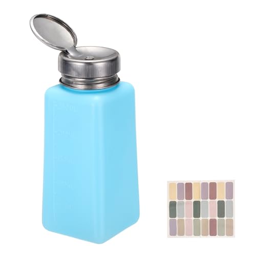 uxcell Push Down Solvent Dispenser, 250ml/8.4oz Anti-Reflux Liquid Pump Bottle with Stainless Steel Lid and Colorful Stickers for Acetone Alcohol Makeup Remover, Blue - color: Blue, size: 250ml/8.4oz