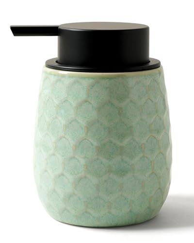 Soap Dispenser, 12 OZ Ceramic Liquid Hand Soap Dispenser with Honeycomb Design for Kitchen or Bathroom, Refillable Dish Lotion Dispenser, Green, ANTIS'S HOME - color: Green, size: Liquid