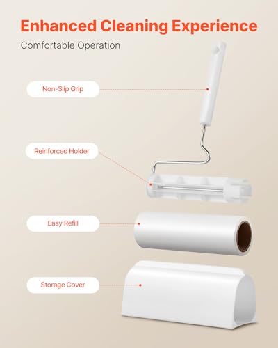VEVOR Sticky Lint Roller, 3 Pack Large Pet Hair Rollers Remover Set, 270 Sheets Extra Sticky Lint Roller with Upgraded Handle, Portable Cat and Dog Hair Remover for Carpet, Couch, Clothing and Bedding