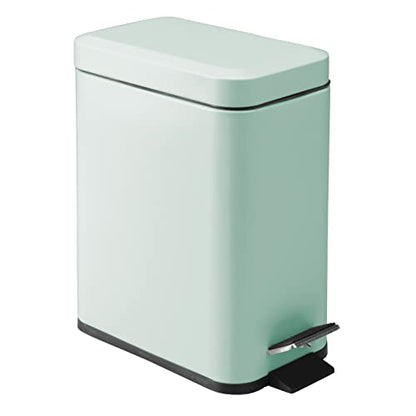 mDesign Small Modern 1.3 Gallon Rectangle Metal Lidded Step Trash Can, Compact Garbage Bin with Removable Liner Bucket and Handle for Bathroom, Kitchen, Craft Room, Office, Garage - Light Mint Green - color: Light Mint Green, size: 1.3 Gallon