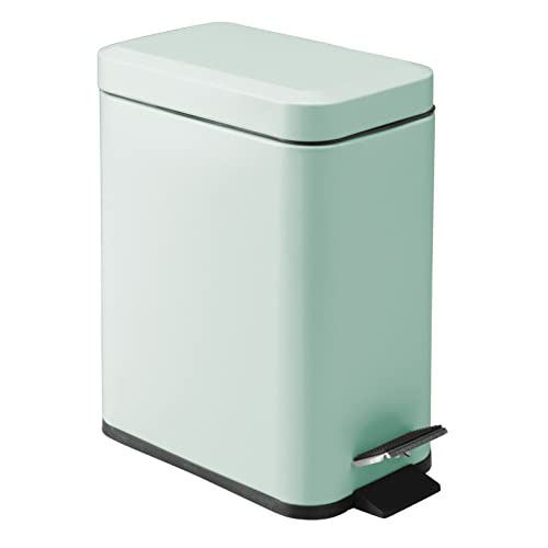 mDesign Small Modern 1.3 Gallon Rectangle Metal Lidded Step Trash Can, Compact Garbage Bin with Removable Liner Bucket and Handle for Bathroom, Kitchen, Craft Room, Office, Garage - Light Mint Green - color: Light Mint Green, size: 1.3 Gallon