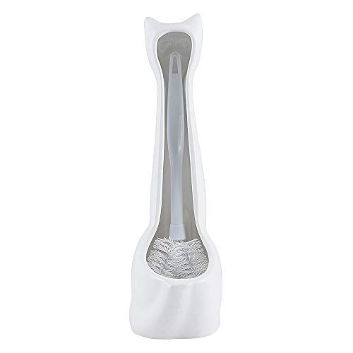 Allure Home Creation White Cat 2-Piece Toilet Brush Holder and Brush Set - color: White Cat