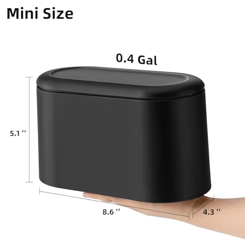 SUBEKYU 0.5 Gal Mini Countertop Trash Can with Lid for Desktop, Small Garbage Can for Office, Tiny Wastebasket, Plastic,Black - color: Black with lid