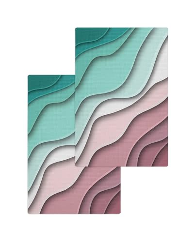 Ombre Green Dark Red Hand Towels Set,Waffle Weave Kitchen Towels 2 Pieces,Microfiber Hair Face Bath Tea Towel Absorbent Quick Drying Cleaning Dish Cloths,Abstract Beach Ocean Seawaves 15.7"x23.6" - color: Multicolored, size: 2PCS,15.7"x23.6"
