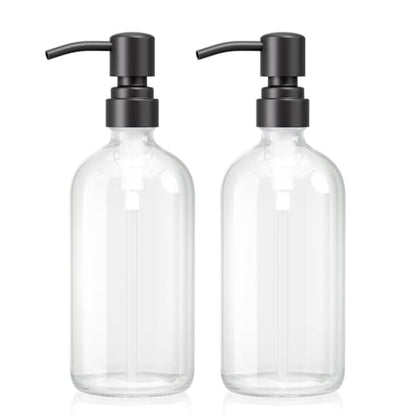 AmazerBath Soap Dispenser, 2 Pack Glass Soap Dispenser with Stainless Steel Pump, 17 Oz Bathroom Hand Soap Dispensers Bottle for Bathroom & Kitchen, Clear & Black - color: Black