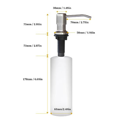 Soap Dispenser for Kitchen Sink, Built in Sink Soap Dispenser Lotion Dispenser with 17 OZ Bottle, Refill from The Top Bar Sink Soap Dispenser, Brushed Nickel (2 Pack) - color: Brushed Nickel-2pack, size: Comes with 17 OZ Bottle