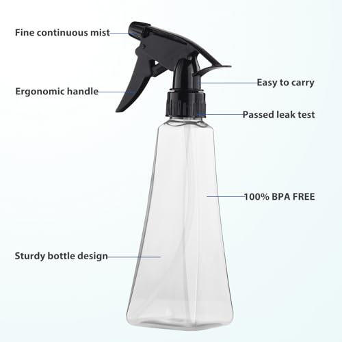 Spray Bottles (2-Pack, 12 Oz.) Mist/Stream, Plastic Water Spray Bottle for Hair, Plants, Cleaning, Cooking, BBQ, Pet - Empty Spray Bottles - Leak Proof - BPA-Free - Multicolor - color: Clear + Clear