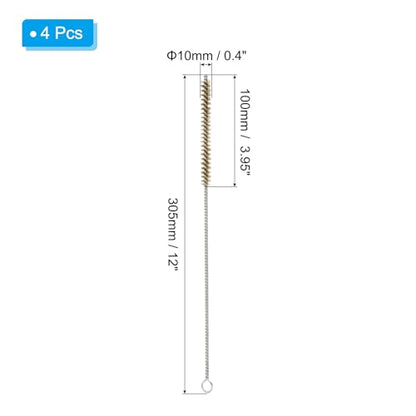 PATIKIL 12" Wire Tube Brush, 4Pcs 0.4" Diameter Brass Wire Tube Brush Pipe Cleaning Supplies for Auto Parts, Bottles, Tubes, Brass Tone - size: 0.4"