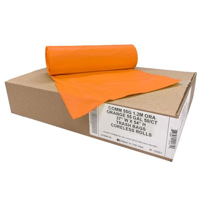 Ultrasac Heavy Duty 55 Gallon Orange Trash Bags - (Value 50 Pack) - 1.5 MIL equivalent Industrial Strength Plastic 37" x 54" for 50-55 Gal Cans -Fits Toter, Rubbermaid Brute, Carlislie Bronco etc. - color: Orange, style: 50-55 Gal, 1.5 Mil Equiv, 50 Count