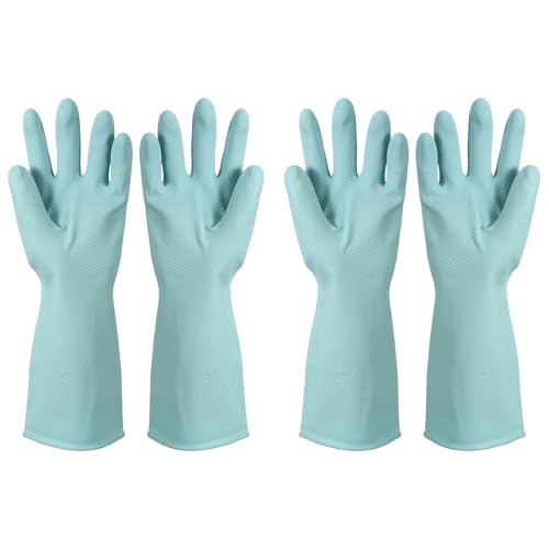 uxcell Rubber Cleaning Gloves, Reusable Household Dishwashing Long Rubber Gloves - color: Light Blue, size: Small
