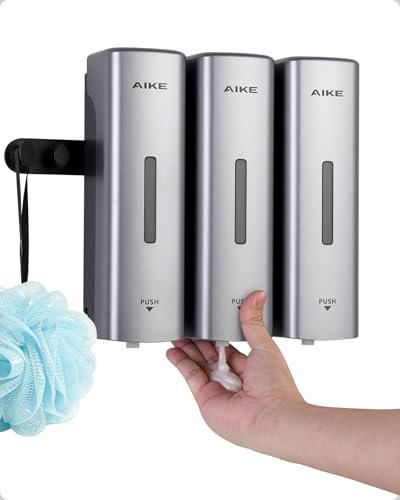 AIKE 3 Chambers Shower Shampoo and Conditioner Dispenser 3 x 11.8 fl.oz. for Bathroom(Silver) - color: Silver, size: Triple Chamber