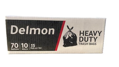 Delmon Trash Bags - 150 Bags / 10 Rolls Carton - 70 Gallons - Thick and Heavy Duty Trash Bag for Commercial, Home & Kitchen Use,Fits Toter Curbside Bins - W 43”, L 48”, Thickness 0.87MIL