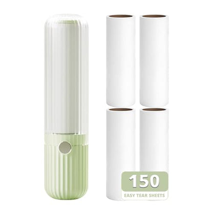 Compact Lint Roller with 150 Sheets - Portable Pet Hair Remover for Clothes, Furniture, Home & Travel - 1 Roller + 4 Refills (Green) - color: Green