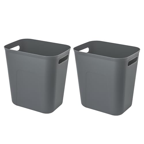 UUJOLY Plastic Small Trash Can Wastebasket, Garbage Container Basket for Bathrooms, Laundry Room, Kitchens, Offices, Kids Rooms, Dorms, 3.5 Gallon, Dark Grey, 2 Pack - color: Dark Grey, size: 3.5 Gallon/2 Pack
