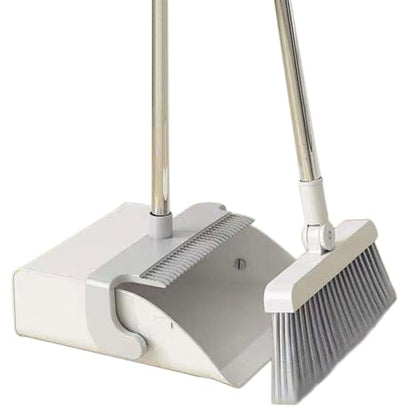 Broom and Dustpan Set for Home Folding Cleaning Tools Long Handle Broom with Upright Standing Dustpan Combo for Office Home Kitchen Lobby Floor Cleaning,White - color: White