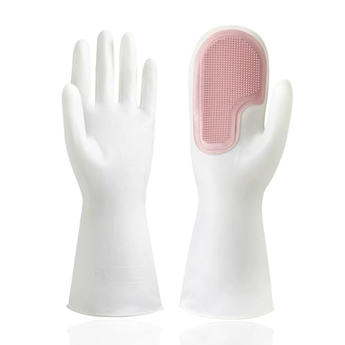 1 Pair Magic Scrubber Gloves, Latex Waterproof Kitchen Gloves for Dish Washing & Laundry, Multi-Purpose Reusable Scrub Mitts