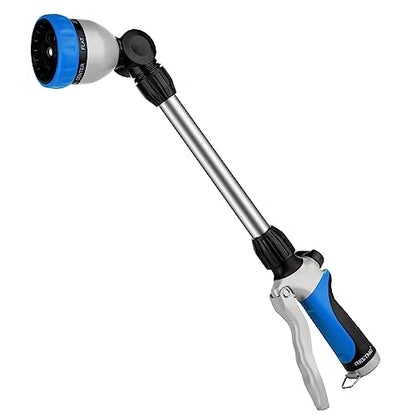 RESTMO Metal Watering Wand, Heavy Duty Garden Hose Wand with 180° Swivel Ratcheting Head, 16'' Hose Nozzle Sprayer with 7 Spray Patterns and Flow Control, for Water Hanging Baskets and Shrubs, Blue - color: Blue