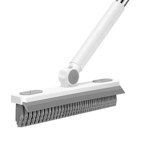 Floor Scrub Brush, Grout Cleaner with Long Handle, V-Shaped Grout Cleaner for Deep Cleaning, Deck Crevice Scrubbing Tool, Adjustable Handle, Multi-Surface Cleaning Brush (White) - color: White