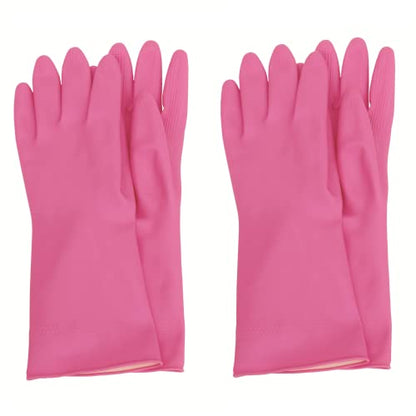 Myungjin (2 Pairs Reusable Waterproof Household Dishwashing Non-Slip Cleaning Latex Rubber Kitchen Gloves (Pink, Small) - size: Small 20cm x 31cm