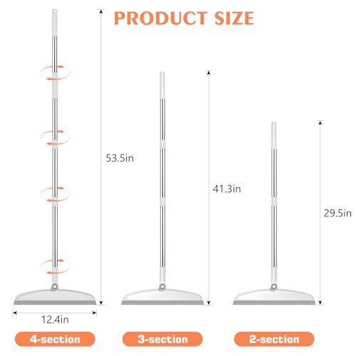 Multifunction Silicone Broom, 54 Inch Long Handle Silicone Floor Squeegee Broom, Sweep and Scrape 2 in 1 Household Cleaning Broom for Floor, Bathrooms, Kitchens, Showers, Tile, Pet Hair, Glass, White