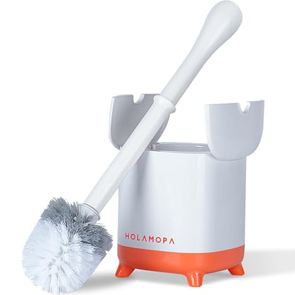 Toilet Bowl Brush and Holder Set, Toilet Cleaner Brush with Automatic Dripping-Free Holder, Rugged Handle and Enduring Bristles for Bathroom and Small Spaces Cleaning, (White, 1 Pack)