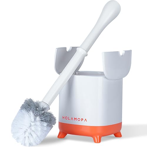 Toilet Bowl Brush and Holder Set, Toilet Cleaner Brush with Automatic Dripping-Free Holder, Rugged Handle and Enduring Bristles for Bathroom and Small Spaces Cleaning, (White, 1 Pack)