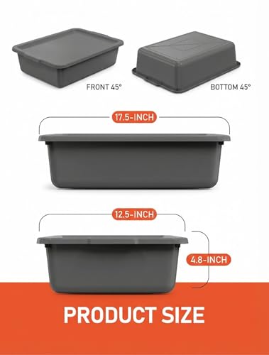 Gray 13 L Commercial Bus Tubs/Tote Box with Lids, Plastic Storage Wash Basin Tub, 3-Pack - color: Grey, size: 13L-Grey with Lid
