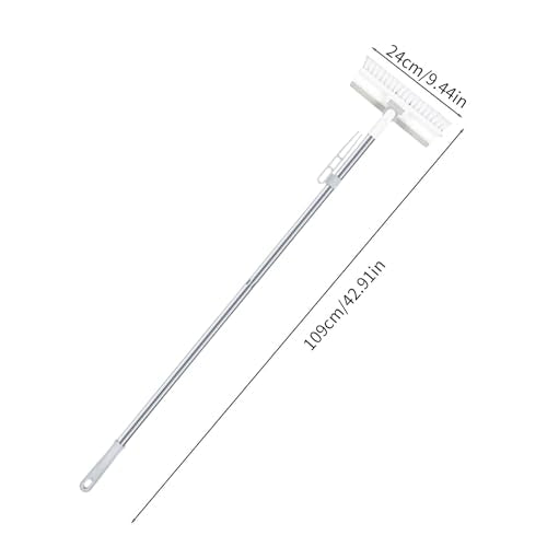Grout Scrub Brush with 42" Long Handle Double-Sided Floor Scrub Brush V-Shape Grout Cleaner with Squeegee 180° Rotating for Tile Floors, Baseboards, Wall - color: White
