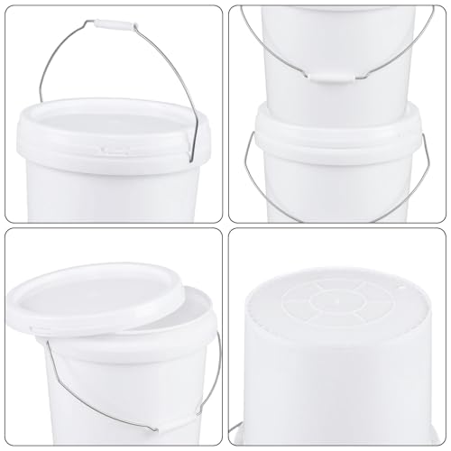 White 4-Gallon Bucket with Lid, Economical Durable BPA Free Plastic Pail Container for Storage, Multi-Use Food Grade Buckets, Metal Handles with Plastic Grip for Easy Carrying, 6 Pack