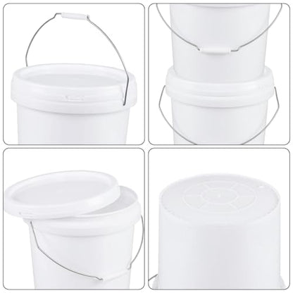 White 4-Gallon Bucket with Lid, Economical Durable BPA Free Plastic Pail Container for Storage, Multi-Use Food Grade Buckets, Metal Handles with Plastic Grip for Easy Carrying, 6 Pack