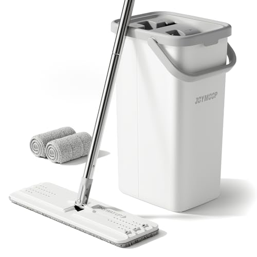 JOYMOOP Mop and Bucket Set, Dust Mops for Floor Cleaning, Wall Mop with 2 Microfiber Mop Head Replacement - size: Bucket #22 - 50" Mop + 2 Grey Mop Pads