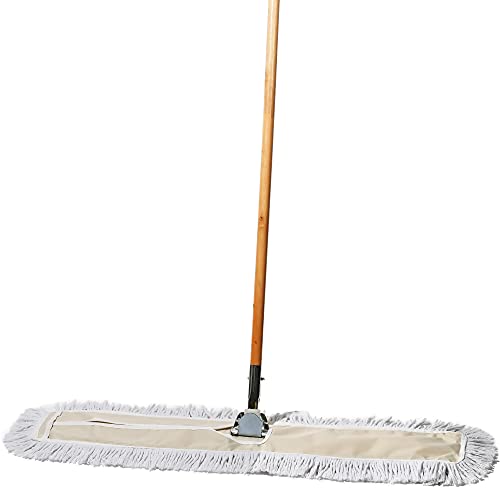 Commercial Dust Mop & Floor Sweeper, 36 in. Dust Mop for Hardwood Floors, Cotton Mop Head, Wooden Broom Handle, Industrial Dry Mop for Floor Cleaning & Janitorial Supplies - size: 36x5 Inch (Pack of 1)