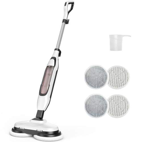 OLIXIS Steam Mop, All-in-One Scrubbing Steam Mops for Floor Cleaning with Rotating Pads, Floor Steamer with 2 LED Lights, 4 Cleaning Modes, Swivel Steering, 16.4 FT Cord, Safe for Hardwood and Tile - color: Modern White, size: 14.41"*6.61"*47.24"