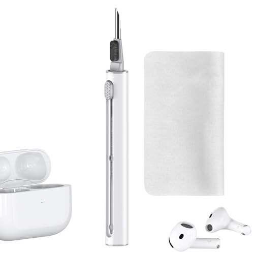 Cleaner Kit for AirPods Pro 1 2 3 Earbuds,Cleaning Kit Pen Shape with Soft Brush Flocking Sponge Tool for Bluetooth Earphones Headphones Charging Case,Phone,Camera and Computer(White+Cloth) - color: C1-White+Cloth