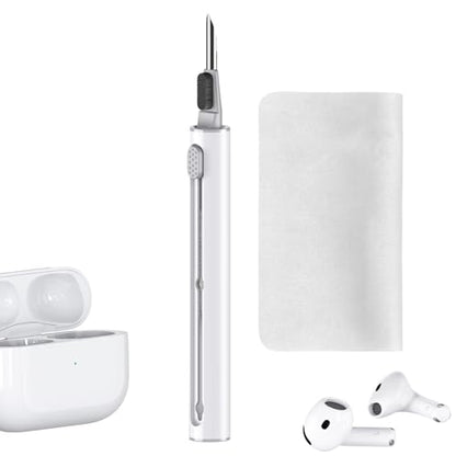 Cleaner Kit for AirPods Pro 1 2 3 Earbuds,Cleaning Kit Pen Shape with Soft Brush Flocking Sponge Tool for Bluetooth Earphones Headphones Charging Case,Phone,Camera and Computer(White+Cloth) - color: C1-White+Cloth