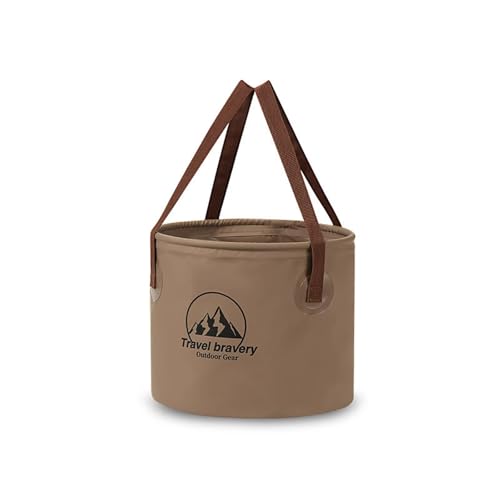 Portable Collapsible Bucket (Coffee, 5.28 Gal / 20L) | With handles, multifunctional basin for camping, fishing, hiking, car wash, laundry & outdoor use - color: Coffee, size: 20L