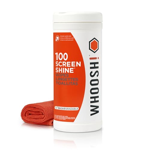 WHOOSH! Screen Shine 100 Count Touch Screen Cleaner Wipes for Car, OLED, TV, Eyeglasses, Laptop – Lint-Free, Non-Abrasive Wipes – Streak-Free Finish – Non-Toxic & Odorless – Microfiber Cloth Included - size: 1 Count (Pack of 100)