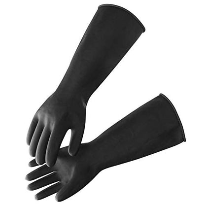 Extra Large Chemical Resistant Gloves, 18" Long Black Waterproof Alkali/Acid/Oil Resistant Reusable Heavy Duty Rubber Gloves for Cleaning, Dishwashing, Gardening - color: Reversible, Black+black, size: XL-1Pair