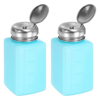 HARFINGTON 2pcs Solvent Alcohol Dispenser 200ml(6.7oz) Push Down Liquid Dispenser Pump Bottle with Sealing Stainless Steel Lid for Acetone Cleanser Polish Remover, Blue - color: Blue, size: 200ml 6.7oz