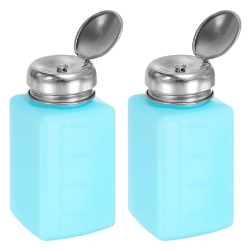 HARFINGTON 2pcs Solvent Alcohol Dispenser 200ml(6.7oz) Push Down Liquid Dispenser Pump Bottle with Sealing Stainless Steel Lid for Acetone Cleanser Polish Remover, Blue - color: Blue, size: 200ml 6.7oz