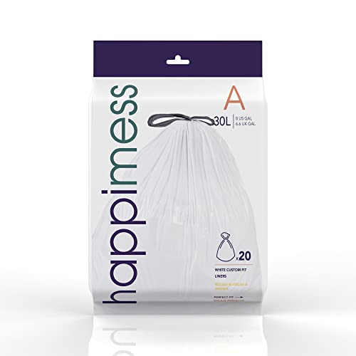 happimess 8 Gallon (30L) Drawstring Trash Bags, Unscented, White, Heavy Duty LDPE Liners for Kitchen and Household, Custom Fit 80 Count (4 Packs of 20 Liners) HPM3000A-W-4SET - color: White, size: 80 Count (Pack of 1)